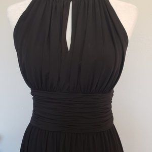 WHBM Black Sleeveless Ruched Waist A-Line Dress